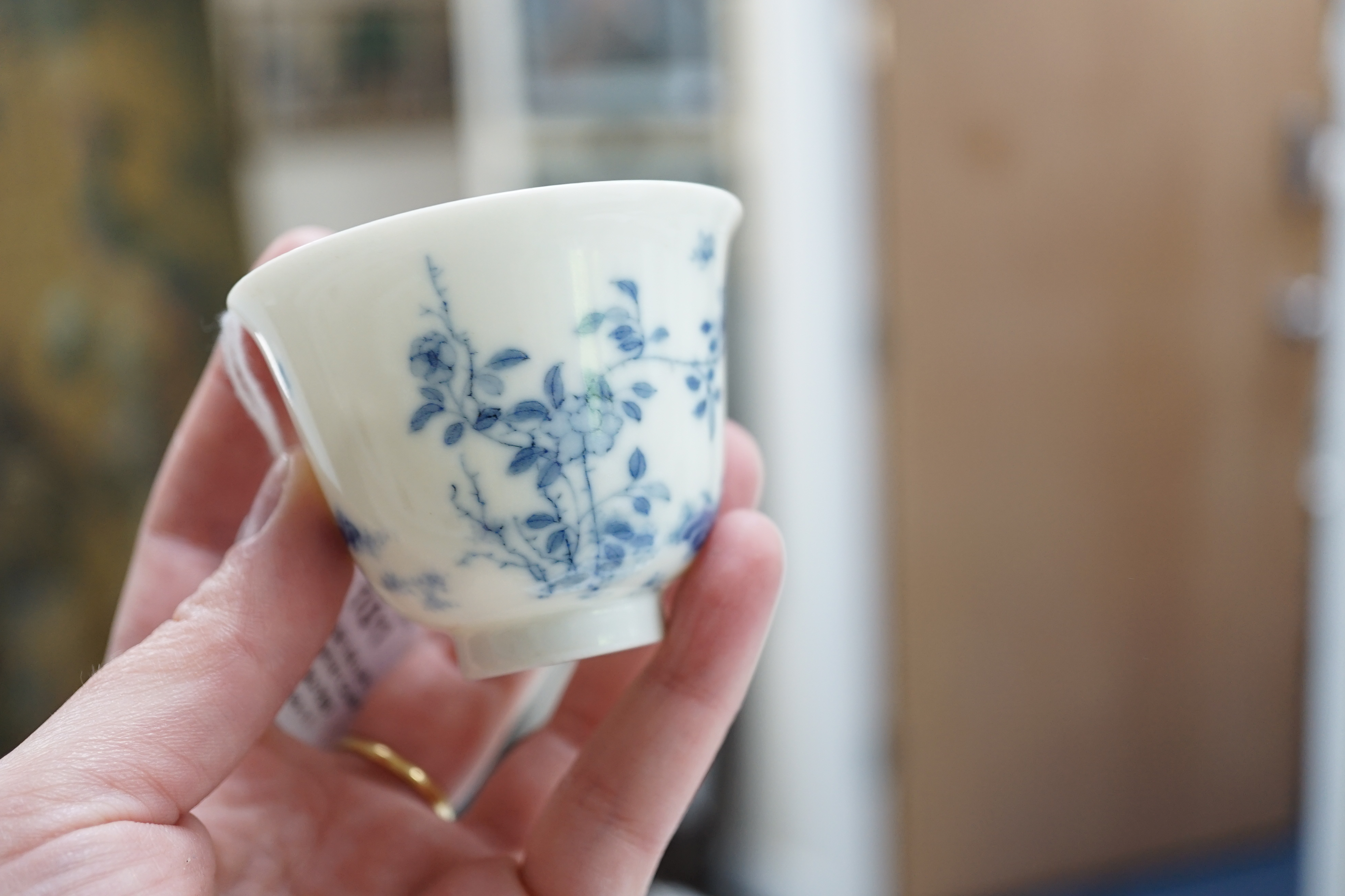 A Chinese blue and white 'month' cup, Kangxi mark, probably late 19th century